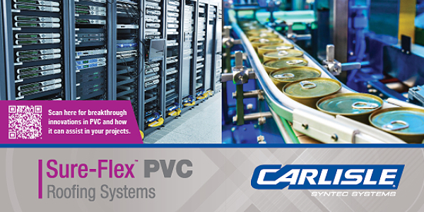 A data center on the left, a food processing plant with cans in it on the right