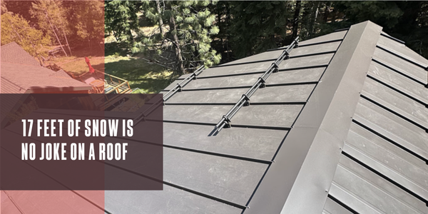 Image of snow guards on a metal roof, on the left is overlayed the title