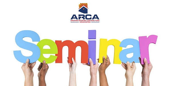 Image of hands holding up colorful letters spelling out “seminars”, ARCA logo above the image