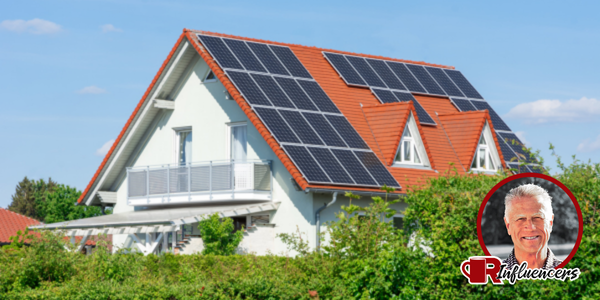 Image of a house with solar panels on it. Randy Chaffee’s headshot is overlayed in the bottom right