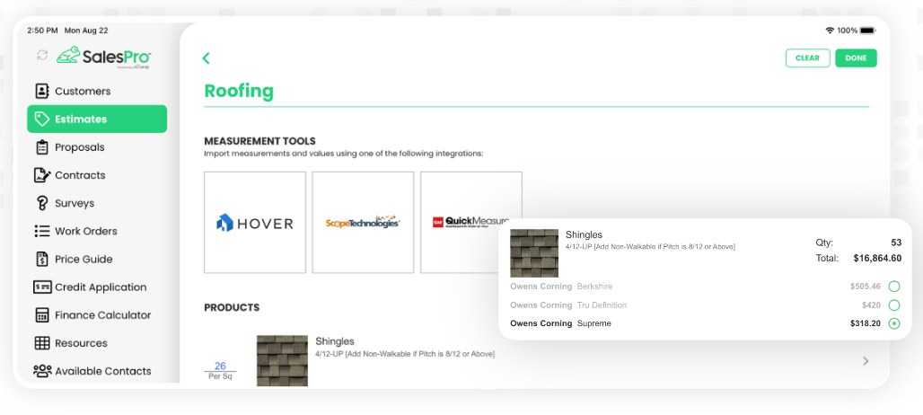 Leap - Sales Pro - Sales Tool Overview Screen