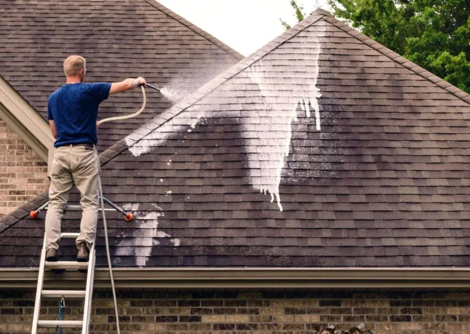 Roof Cleaning in Progress